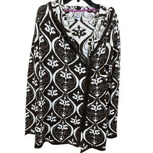 Avalanche Womens Full Zip Cardigan Brown Sz Medium Damask Knit Hoodie Tunic Cozy